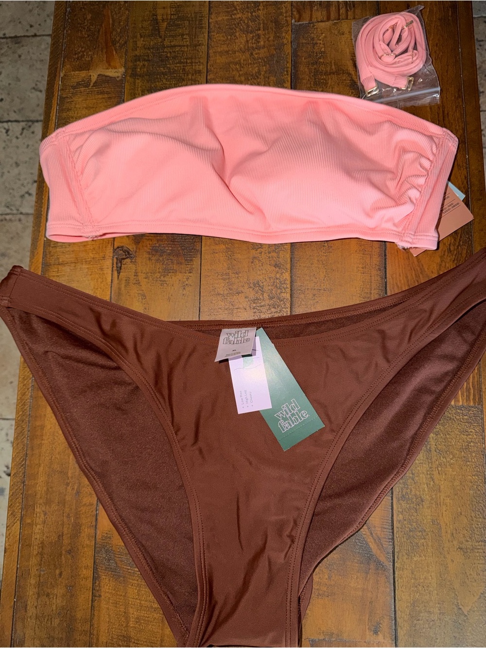 Target Pink Strapless Bikini Top and Brown Bikini Bottom